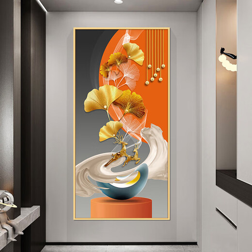 New Chinese style entrance decorative painting 3D three-dimensional stickers self-adhesive wallpaper living room background wall entrance corridor aisle wall stickers nine fish straight up width 60cm-height 120cm
