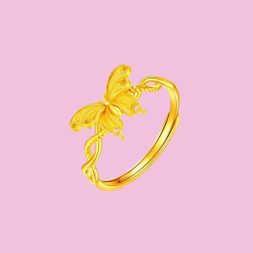 ARY Pure Gold 999 Butterfly Ring Gold Butterfly Ring Adjustable Niche Versatile Gift for Girlfriend Butterfly Ring 0.15g x Live