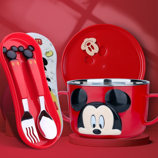 Kinderschale Anti-Fall und Anti-Scenening mit Griffbabysspezifische Mahlzeiten und Trinken von Suppenstrohschalen Grundschülern Suppenschüsselgeschirr Set 4877 Mickey Blue 580ml