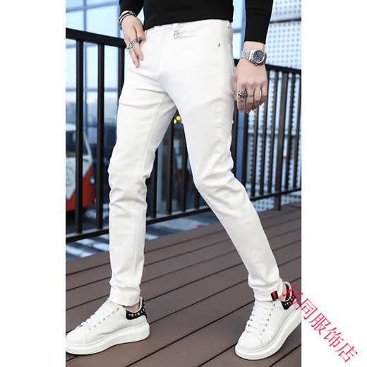 Cool Kangaroo [European goods] High-end men's jeans for men with slim feet and slim summer new pure white trendy brand 1381 white 36 [2 ft8]