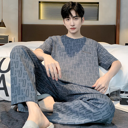 Site officiel [recommandé par la mère centrale] 2025 Pajamas Men's Summer Cotton Coton Coton à manches courtes Pantalons pour les vêtements de maison pour les jeunes pour hommes Y9201 Pantalons à manches courtes 3xl [suggéré 170-190jin [Jin est égal à 0,5 kg] à porter]