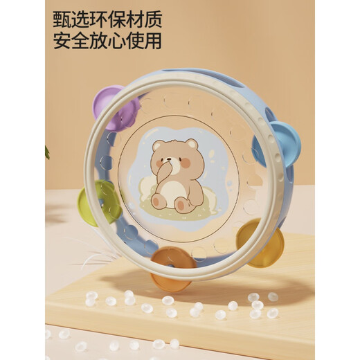 Yu Senyi Baby Spielzeug über 6 Monate alte handbemalende Trommel 0-1-Jährige Kinder frühkindliche vorbemerlige Trommel Frühschulbaby Tambourin 8-9 Hand-Malting Tamburin [Blau] + Montessori Frühschulbildung sechsseitig
