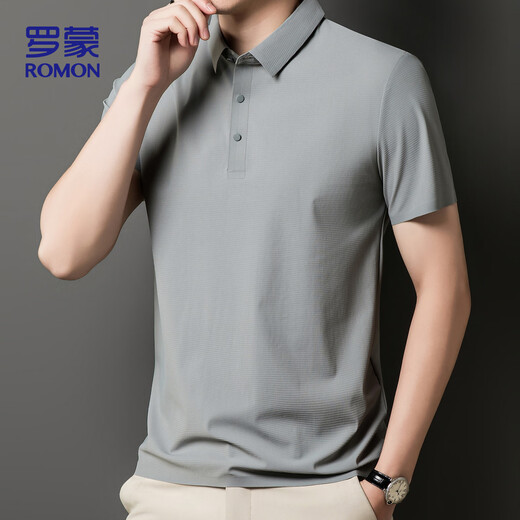 ROMON T-shirt men's short-sleeved summer sun protection POLO shirt top casual business lapel base shirt ZH12357 light gray 2XL