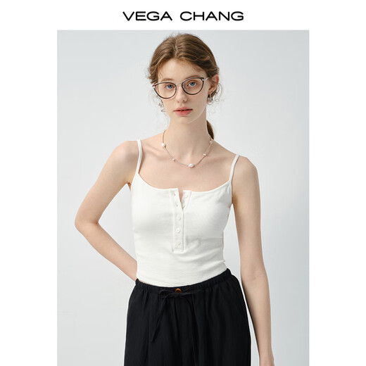 VEGA CHANGVEGACHANG吊带背心女2025新款夏季简约休闲百搭带胸垫针织小吊带 钢琴白 第二批 M