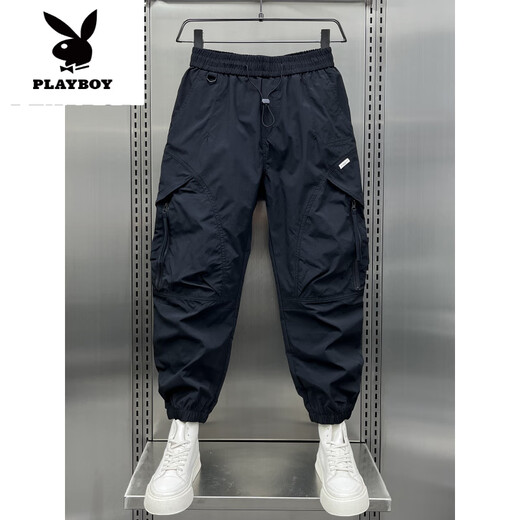 Playboy (Playboy) 2025 Nouveau pantalon de travail décontracté, belles liens à glissière, pantalon harem, pantalon d'automne décontracté à neuf points, nouveau produit masculin, Black L Weight 125-140jin [Jin est égal à 0,5 kg]