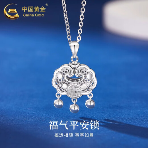 CHINA GOLD PT950 Platinum Safety Lock Pendant Women's Platinum Clavicle Necklace Practical Valentine's Day Gift for Girlfriend's Birthday PT950 Platinum Safety Lock Pendant About 4g Free Silver Chain