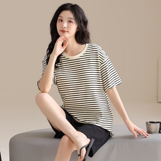 [纯棉]睡衣女夏季套头短袖短裤休闲款家居服套装可外穿女cker CKE-W6175A L