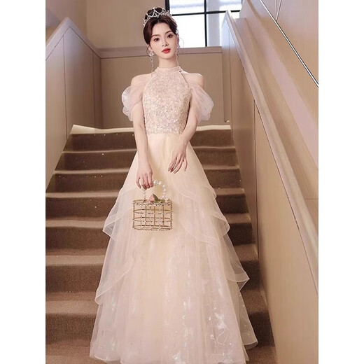 
Kaizitu evening dress for women's birthday party adult ceremony graduation ceremony host champagne color XL