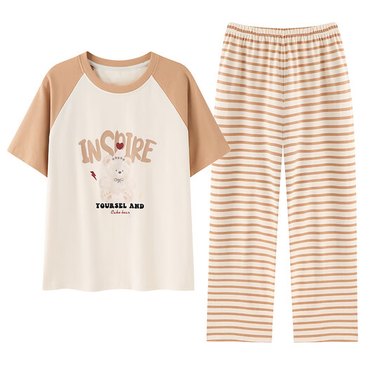 Kurzärärmelte Baumwoll-Pyjamas Set Summer Pure Baumwollhosen Home Kleidung koreanische Streifen können außerhalb von Y9721 m getragen werden (empfohlen 75-95jin [Jin gleich 0,5 kg])