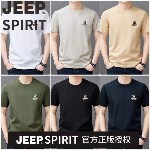 JEEP SPIRIT重磅新疆t恤纯棉100%高档短袖男士潮流圆领半袖上衣夏季薄款休闲 吉普品牌Y9929灰色NY L 120-135斤穿
