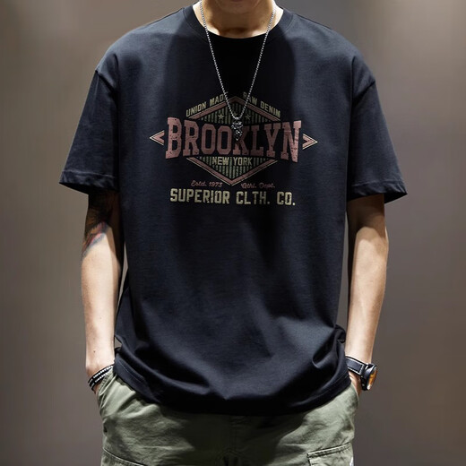 Fashionable American heavyweight 250g short-sleeved T-shirt men's loose large-size cotton top summer trendy ins half-sleeved T-shirt 9918 black 2XL Recommended 160-180Jin [Jin equals 0.5 kg]