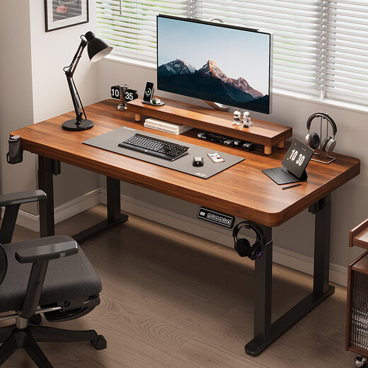 Weimei Solid Wood Electric Lift Table Dual Motor Computer Table Four Column Home Desk Desktop Work Table Desk Table 4 Column Dual Motor - Oriental White 4.2cm + White Legs 100*60