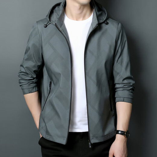 
SEPTWOLVES daddy suit spring and autumn thin jacket middle-aged men stand collar spring casual loose hooded jacket jacket top K12127 light gray M 170