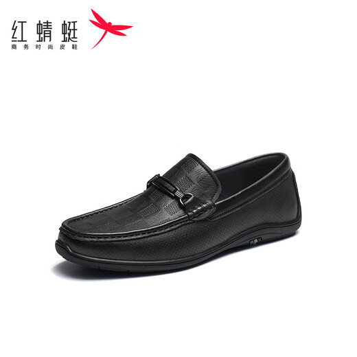 红蜻蜓（RED DRAGONFLY）豆豆鞋男夏季新款男鞋羊皮真皮乐福鞋休闲鞋子一脚蹬皮鞋男 黑色WHA14110 43