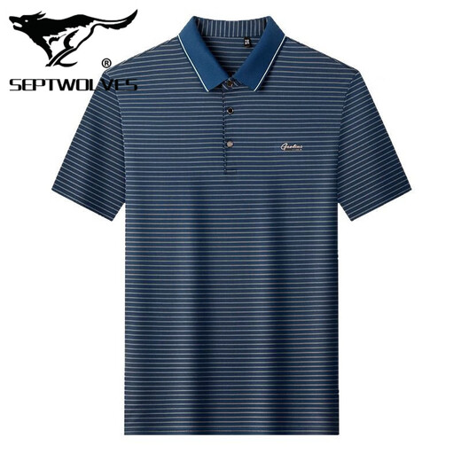 Seven Wolves summer new high-end elastic polo shirt middle-aged men's T-shirt loose stripes breathable thin cool short-sleeved men 9922/white 4XL 190190-205Jin[Jin equals 0.5 kg]