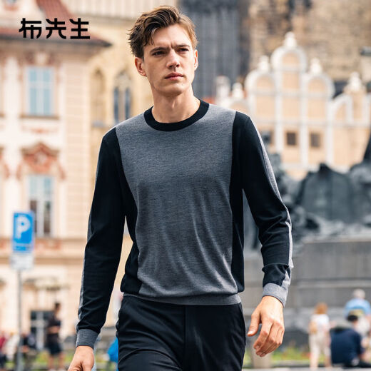 Mr. BU [Haare T] Mr. Bu 2024 Herbst Herren runder Nackenpullover Farbbündel Wolle Casual Pt15565 Galaxy Grey S