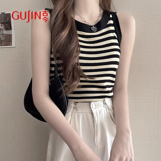 Gujin (Gujin) Ice Silk à rayures à rayures à soie à grécelle pour les femmes en été, à l'extérieur et à l'intérieur, à fond sans manches minces minces minces pour les femmes