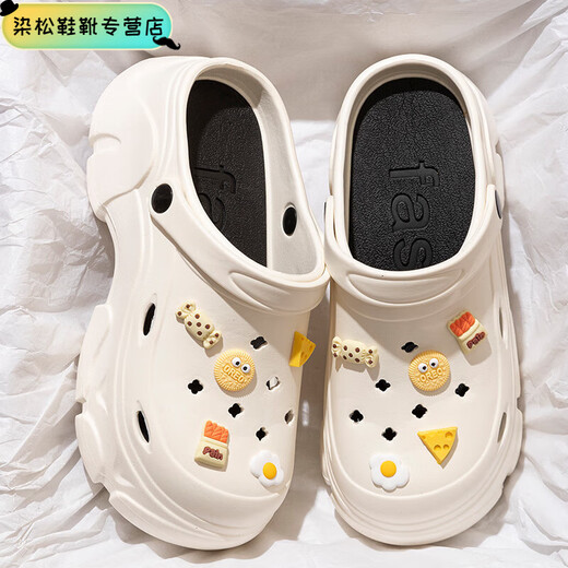 Chaussures de trou de Luozhichao pour femmes en été, usure de plein air, sandales de sac de plage antidérapantes à semelles épaisses, en été, lettres noires, fleurs en diamant, 36 3735/36 pieds de pied