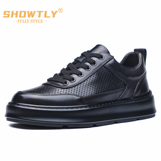 STEMETLY High-End-Luxus-Luxus-Herrenschuhe Sommer High-End Casual Lederschuhe Herrenhöhle atmungsaktiven echten Lederweiche Sohle Sportschuhe Herren trendy schwarz [Standard Lederschuhgröße] 41 (255 mm) [Standard Lederschuhgröße]
