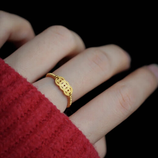 CAMPUSKINGLY Old Phoenix National Style Coin Gold Ring Women's Money String Pure Gold 999 Copper Coin Ring Ring Live Mouth Index Finger 0.01g Same Style Money Ring x Live Mouth