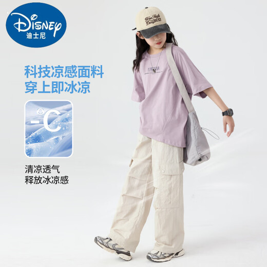 Disney Girls Summer Set para niños 2025 Nuevo deporte de moda Manija corta Girls Grandes pantalones de trabajo para niñas de verano para niños 15265 Apricot + 9928 Purple 120 cm