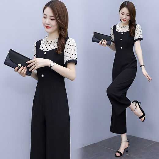 Pierre Cardin Cardin à manches courtes à manches courtes à manches larges pour les femmes 2025 Nouvelle combinaison tout-en-un de style Summer Summer [1098 #] Polka Dot Suit M Recommandé 95-105jin [Jin est égal à 0,5 kg]