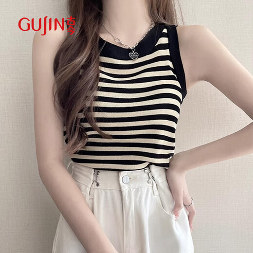 Gujin (Gujin) Ice Silk à rayures à rayures à soie à grécelle pour les femmes en été, à l'extérieur et à l'intérieur, à fond sans manches minces minces minces pour les femmes