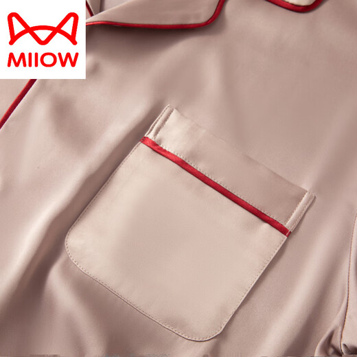 猫人（MiiOW）睡衣男夏季真丝薄款短袖长裤春秋家居服丝绸感欧美2025新款 浅灰色 3899 L (体重100-130斤)