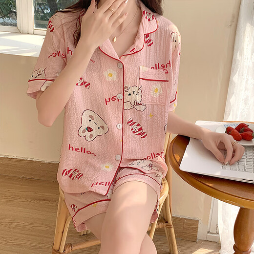 HUALIN FASHION夏季粉花泡泡袖短袖可爱薄款家居服套装 zd-673#库洛米 175 L