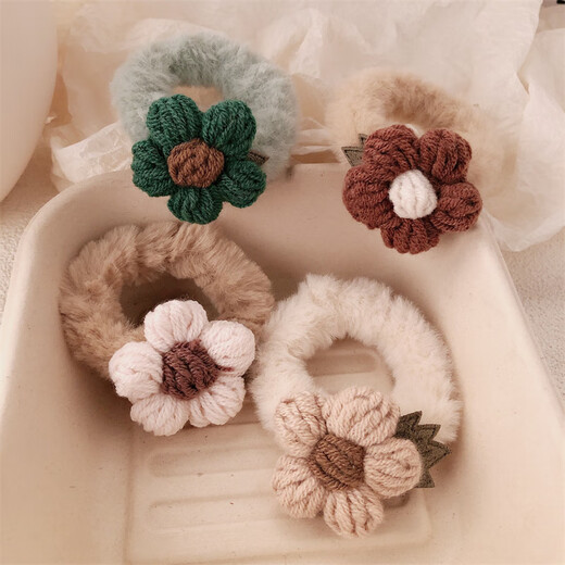 SAHANE Zuo Yusen small flower headband for girls cute plush thick hair band autumn and winter hair band sweet hair rubber band hair accessories flowers random 2 pieces