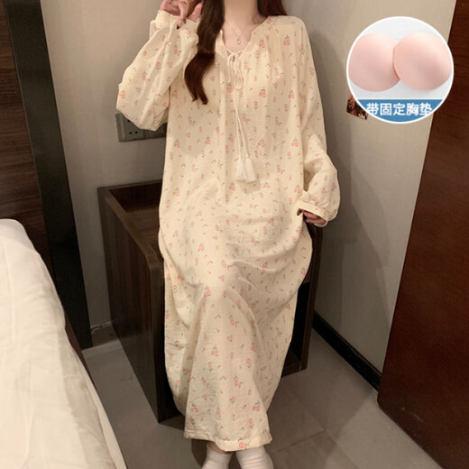 S.SOFEA春季新款云朵棉带胸垫长袖睡裙甜美公主风家居服 JDX-6621-4# 175 165(L)