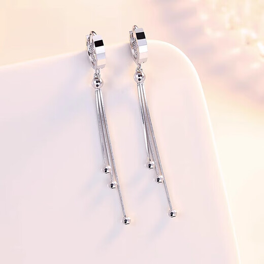 Bovia pt950 platinum long earrings for women platinum tassel earrings ear wire earrings circle earrings ear buckles car flower earrings PT950 pair 3.4-3.6 grams