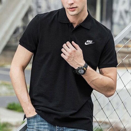 Nike (Nike) T-shirt à manches courtes pour hommes 2025 Été Nouveaux vêtements de sport Polo à revers en tricot tricot à manches mi-manches Coton pur FN3895-010 Black M Hauteur recommandé 165-170 Poids 110-120Jin [Jin est égal à 0,5 kg]
