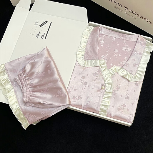莫代尔公主风睡衣女夏天夏季冰丝短袖家居服套装丝质薄款宫廷风性感甜美 YX9214 2XL 女建议重130-145斤