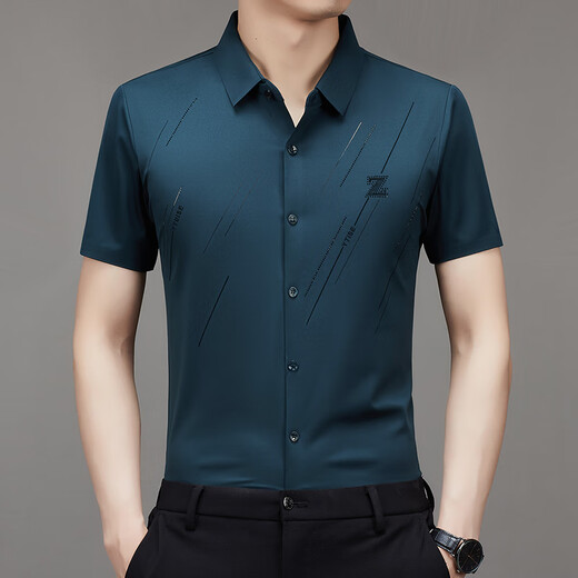 细熙广东普宁中年男衬衫夏季新款男士短袖中青年弹力 9901藏青 2XL 180