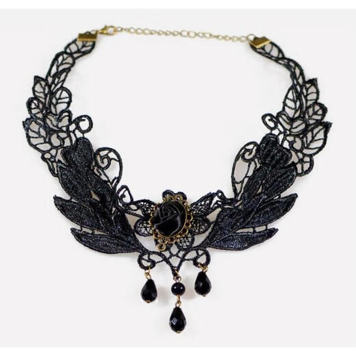Tongrubi Post-Thyroid-Chirurgie-Abdeckung Halskette Palace Gothic Personalisierte mehrschichtige Kristall-Schwarz-Spitzen-Schlangeblattkette Frau SC6627