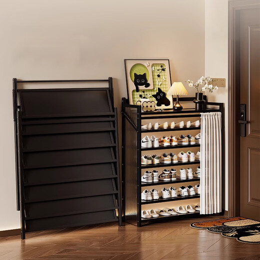 Yimo shoe rack simple home door folding installation-free shoe cabinet storage multi-layer dust-proof storage rack black 5 layers 70