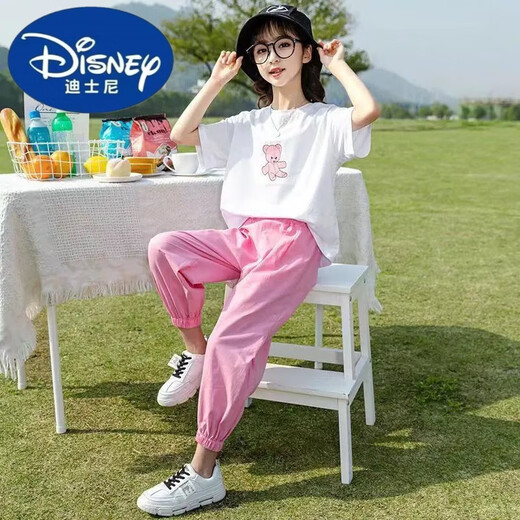 迪士尼女童夏装运动套装洋气新款儿童装大童夏季女孩休闲两件套 紫色套装【9922】 130 (XL)