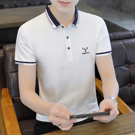 以纯 YISHION夏季纯棉翻领男士短袖polo衫潮流商务休闲百搭青年有带领子体恤衫 湖蓝色 QY673 M