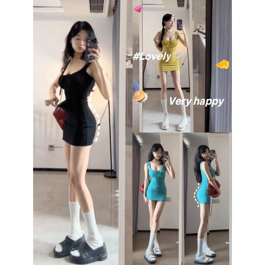 Yi Jingxuan (YIJINGXUAN) nightclub hot girl drawstring bow knot U-neck vest pure slim hip short skirt to make her look slim pear-shaped body dress Mint green [original quality] M [95-105Jin [Jin equals 0.5 kg]]
