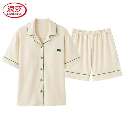 LangSha (LangSha) high-end couple pajamas pure cotton shorts simple cardigan can be worn on the outside for men and women's cotton home clothes in summer X12705-12805# L women's style