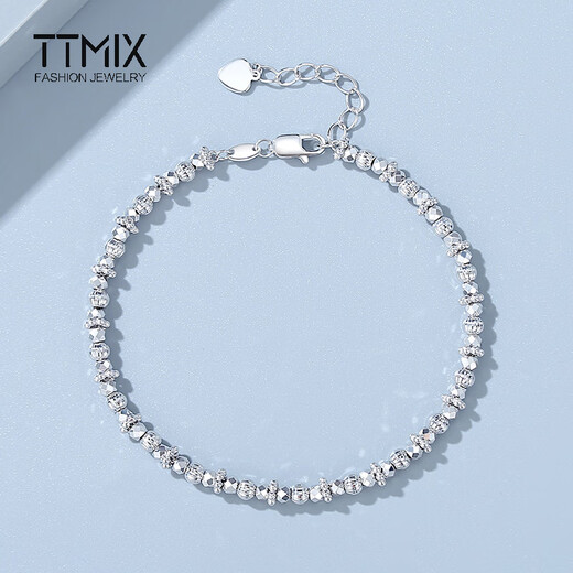 TTMIX fashion sparkling bouncy bead platinum bracelet pt950 platinum sparkling bead car flower bracelet for girlfriend, ready stock 8.7-8.9g 16+3cm