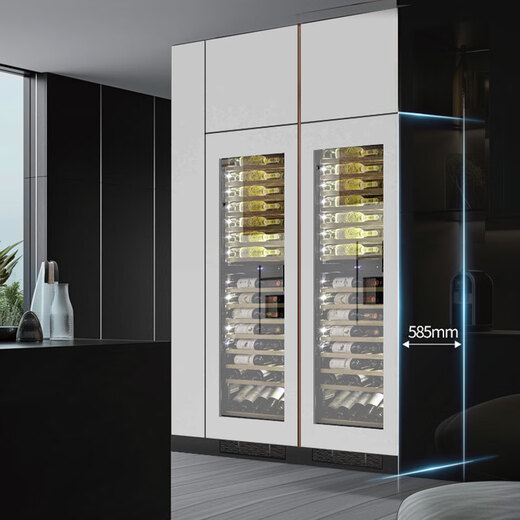 DBERLAN Embraco variable frequency air-cooled embedded red wine cabinet constant temperature wine cabinet cigar cabinet tea beverage cabinet can be externally hung kitchen cabinet door panel seamless installation for home use frequency conversion can be externally hung door + wine cabinet ice bar combination 230 bottles