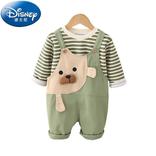 迪士尼（Disney）婴儿衣服儿童装春秋季宝宝长袖卫衣套装男女童卡通背带裤两件套 绿色 80 cm