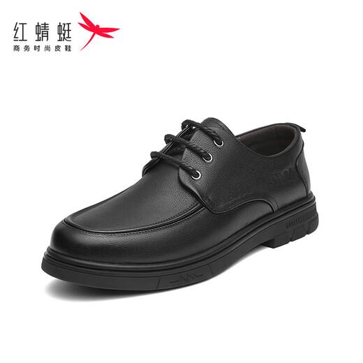 Red dragonfly leather shoes men's business casual men's shoes single shoes soft sole British lace versatile shoes men WTA31568 black 43