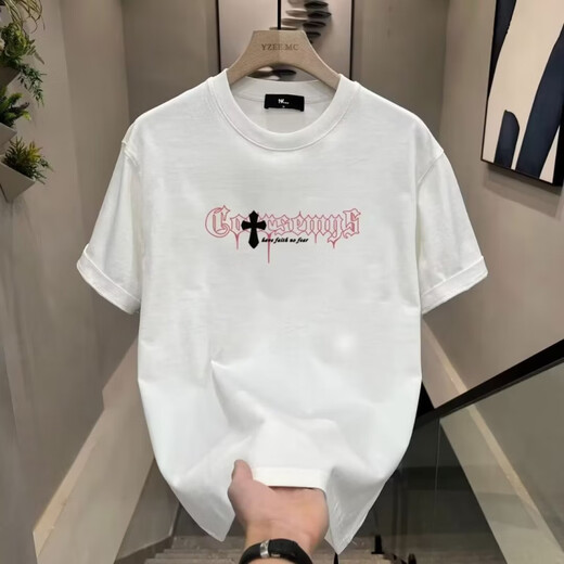 Chang Luzhu 2025 Sommer New American 220G Pure Cottro Retro Schwarzes Top-Paar Outfit Vielseitige runde Hals kurzärmeligte T-Shirt für Männer und Frauen V695 Black S
