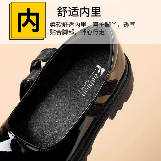 三千奈落黑色皮鞋女童春夏新款儿童公主演出黑色单鞋中大童女孩学院风童鞋 黑色爱心皮鞋32码