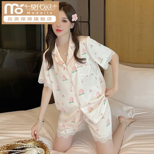 莫代尔睡衣女夏季薄款冰丝三件套装蕾丝花边甜美短袖长裤宽松家居服 YFY-9905【短袖+长裤】 M 【建议80-100斤】