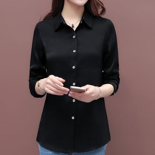 皮尔卡丹（pierre cardin）【9716人好评】春秋纯色白衬衫女外穿上衣长袖气质百搭打底衫宽松 白色 【春秋季不加绒】 L 【建议85-100斤】