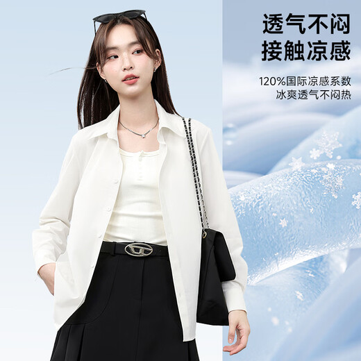 MJ STYLE ice silk long-sleeved shirt for women 2026 summer and autumn new fashion trend breathable versatile casual light-colored shirt jacket